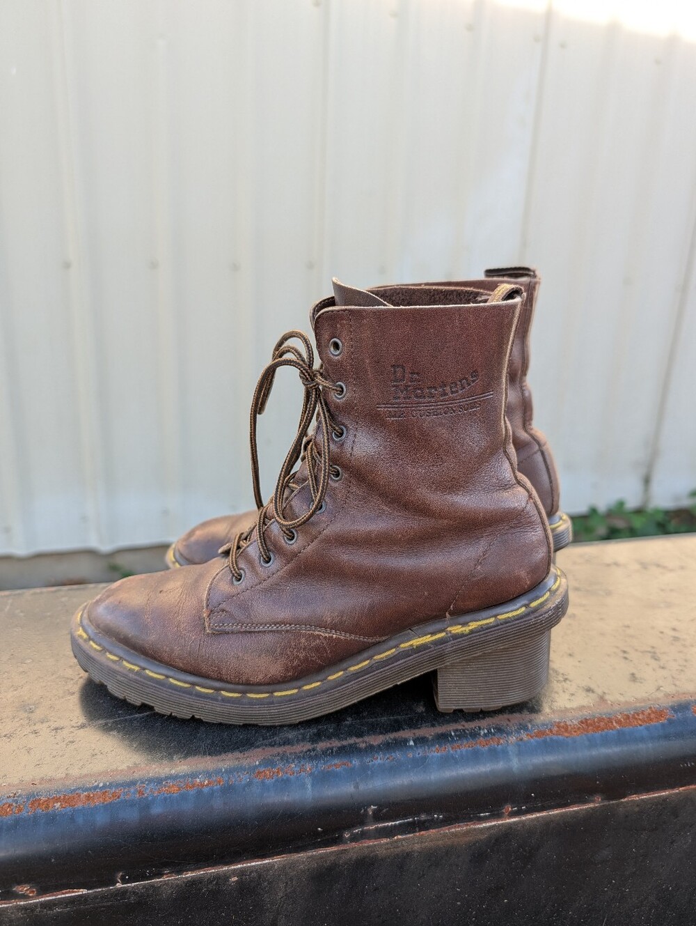 Vintage Dr Martins Lace Up Block Chunky Heel Made In England Granny 90s Size 6